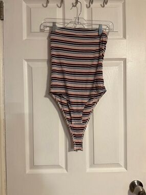 wild fable Striped Ribbed Bodysuit - Brown, Pink, Blue, White